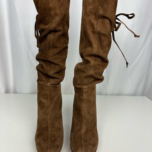 New Moschino Boho Brown Suede Leather Heeled Boots Size 7.5 - Picture 5 of 10